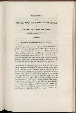 Description D'une Espece Nouvelle D'Oiseau-Mouche