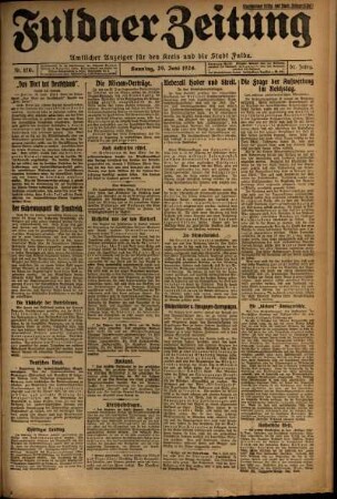 Erste Ausgabe vom Sonntag, den 29. Juni 1924.