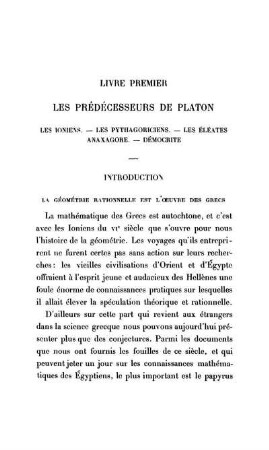 Livre Premier. Les prédécesseurs de Platon.