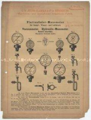 Plattenfeder-Manometer für Dampf-, Wasser- und Luftdruck.