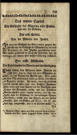 Das neunte Capitel. Die Geschichte der Minerva oder Pallas, und von der Bellona