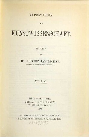 Repertorium für Kunstwissenschaft. 13. 1890