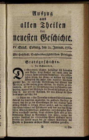 IV. Stück. Coburg, den 21. Januar, 1761.