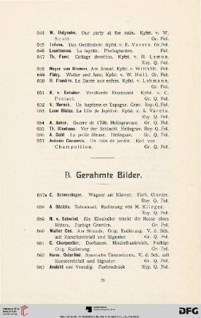 B. Gerahmte Bilder (Nr. 657a-688)