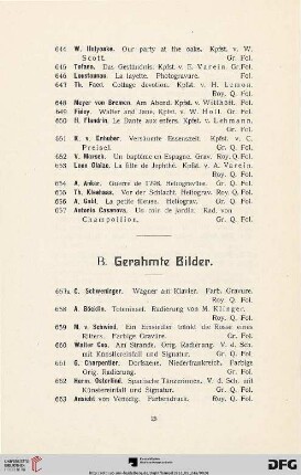 B. Gerahmte Bilder (Nr. 657a-688)