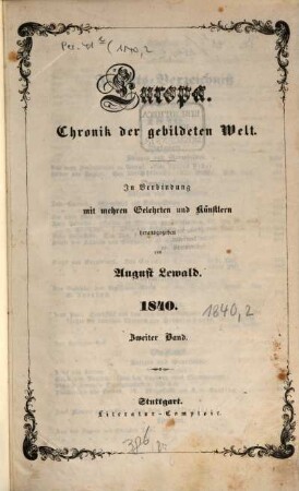 A. Lewald's Europa : Chronik der gebildeten Welt. 1840,2