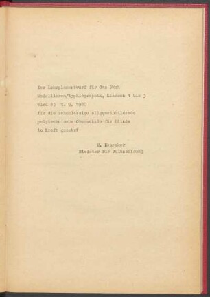 Der Lehrplanentwurf für das Fach Modellieren/Typhlographik, Klassen 1 bis 3 ...