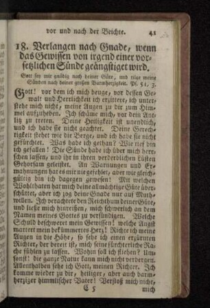 18. Verlangen nach Gnade, wenn das Gewissen von irgend einer vorsetzlichen Sünde geängstiget wird.