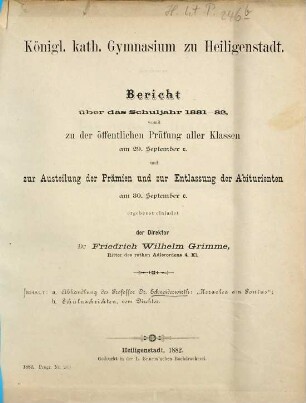 Bericht : über das Schuljahr .... 1881/82