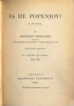 Is he Popenjoy? : A novel ; in 3 vol.. 3