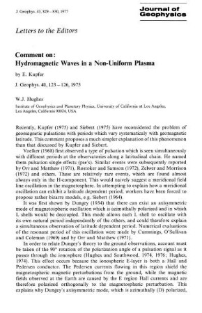 Comment on: Hydromagnetic waves in a non-uniform plasma