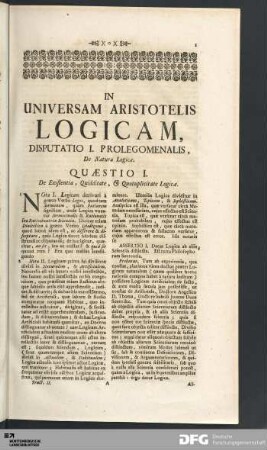 Disputatio I. Prolegomenalis, De Natura Logicæ.