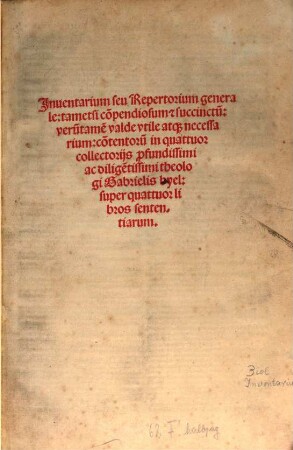 Gabriel super primo sententiarum, [1]. Gabriel super primo sententiarum