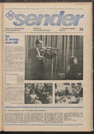 Betriebszeitung 'WF-Sender', Nr.36/1972 (1. Oktoberausgabe 1972)