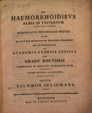 De haemorrhoidibus albis in universum : dissertatio inauguralis medica