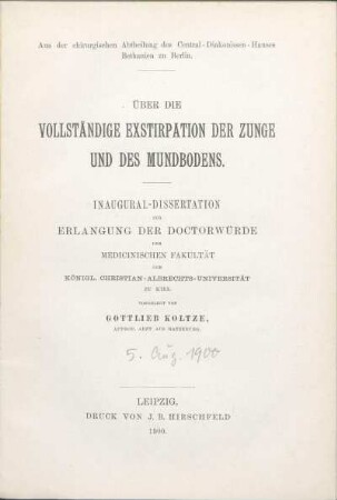 Über die vollständige Exstirpation der Zunge und des Mundbodens
