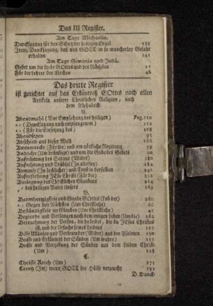 Das dritte Register ist gerichtet auf das Erkänntniß Gottes nach allen Artikeln unserer Christlichen Religion, nach dem Alphabeth.