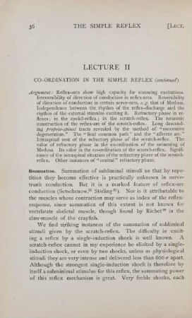 Lecture II. Co-ordination in the simple reflex (continued)