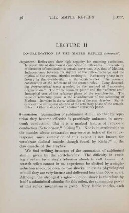 Lecture II. Co-ordination in the simple reflex (continued)