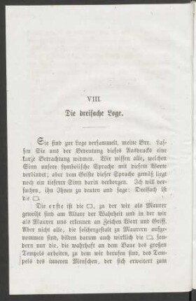VIII. Die dreifache Loge.