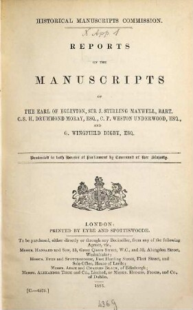 Report. 10. 1885, Appendix part 1