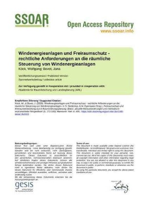Windenergieanlagen und Freiraumschutz - rechtliche Anforderungen an die räumliche Steuerung von Windenergieanlagen