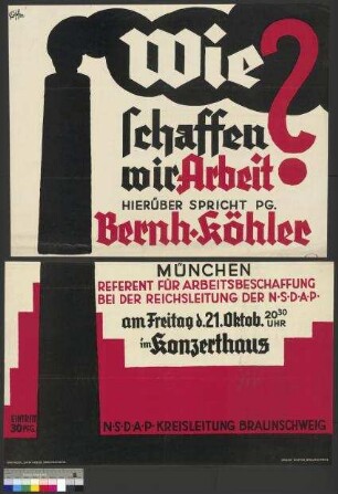 Plakat der NSDAP zu einer Wahlkundgebung am 21. Oktober 1932 in Braunschweig