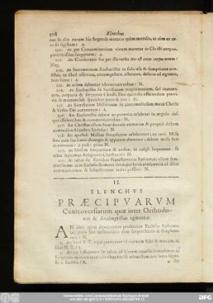 II. Elenchus Praecipuarum Controversiarum quae inter Orthodoxos & Anabaptistas agitantur.