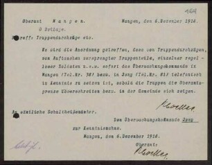 Truppendurchzüge, Militärpassantenliste, Rückkehr der Feldtruppen des Württembergischen Gebirgsregiments