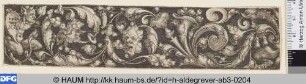 Rankenwerk mit Masken und schildhaltendem Satyr, Querfüllung