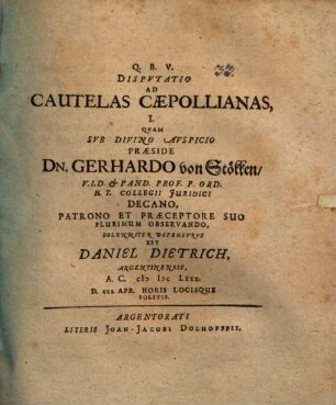 Dispvtatio ad Cautelas Caepollianas, I.