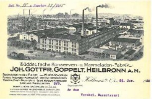 Briefbogen der Fa. Süddeutsche Konserven- und Marmeladen-Fabrik Joh. Gottfried Goppelt mit prächtiger Firmenansicht