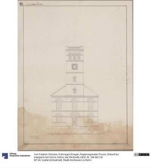 Schmiegel (Śmigiel, Regierungsbezirk Posen). Entwurf zur evangelischen Kirche. Aufriss der Westseite