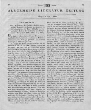 Arndts von Arnesberg, K. L.: Beiträge zu verschiedenen Lehren des Civilrechts und Civilprocesses. H. 1. Bonn: Marcus 1837