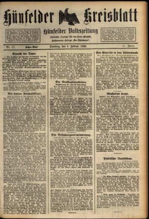 Erste Ausgabe vom Dienstag, den 09. Februar 1926.