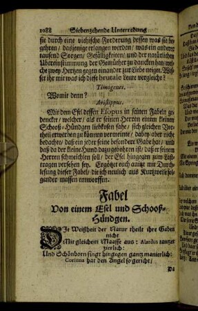 Fabel Von einem Esel und Schooß-Hündgen.