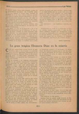 La gran trágica Eleonora Duse en la miseria
