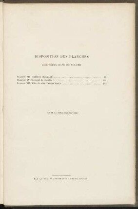 Disposition des planches contenues dans ce volume