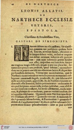 Leonis Allatii, De narthece ecclesiae veteris, epistola