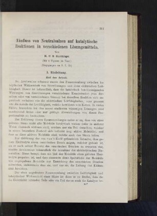 Einfluss von Neutralsalzen auf katalytische Reaktionen in verschiedenen Lösungsmitteln.