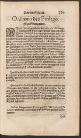 Ordinatio des Paedagogii zu Stuttgarten.