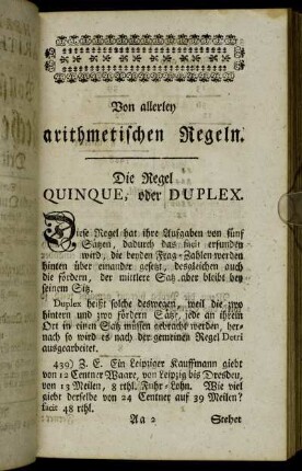 Von allerley arithemtischen Regeln. Die Regel Quinque, oder Duplex. - Die Regel Quinque Conversa.