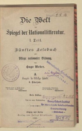 Teil 1 = 6. Schuljahr, [Schülerband]: [Teil 1 = 6. Schuljahr, [Schülerband]] : fünftes Lesebuch zur Pflege nationaler Bildung