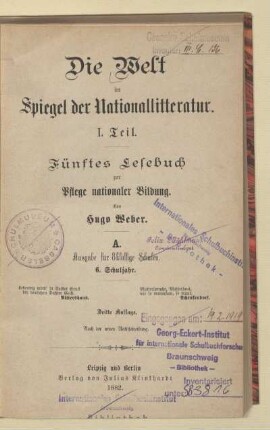 Teil 1 = 6. Schuljahr, [Schülerband]: [Teil 1 = 6. Schuljahr, [Schülerband]] : fünftes Lesebuch zur Pflege nationaler Bildung