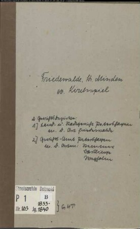 Kirchenbuchduplikat der evangelischen Gemeinde Friedewalde, Kreis Minden (GHT 1833-1840). (Gemeinde: Evangelische Gemeinde Friedewalde)