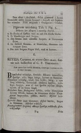 Retzia Capensis, et nytt Ört-Slag