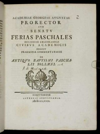 Praemissa Commentatione De Antiqvo Baptismi Paschalis Solemni