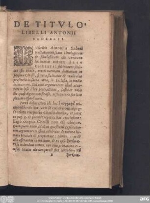 De Titulo Libelli Antonii Sadeelis.