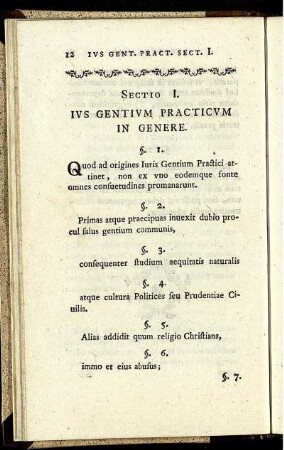 Sectio I. Ius Gentium Practicum in genere.