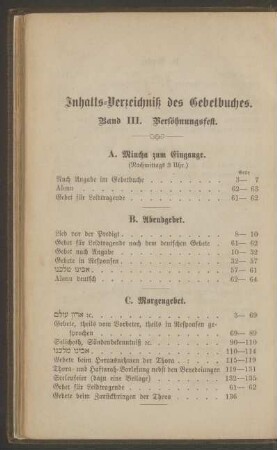 Inhalts-Verzeichnis des Gebetbuches